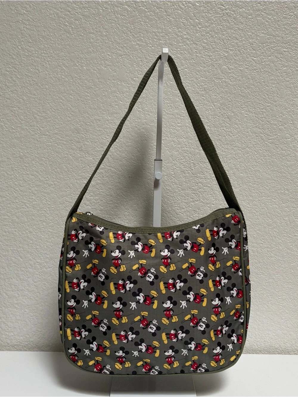 Olive Green Crossbody Bag with Character Print